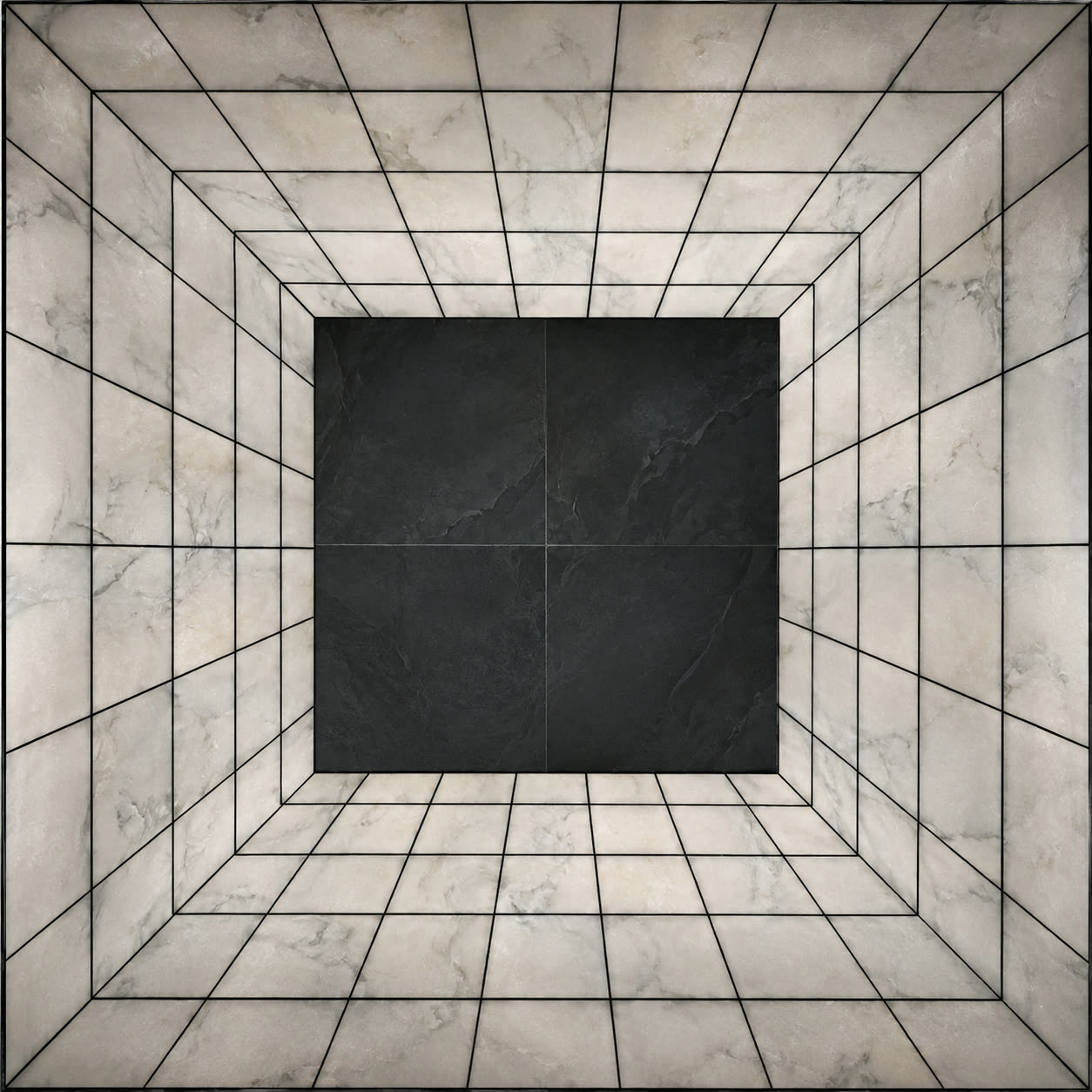 Shower floor tile detail with precise grout lines