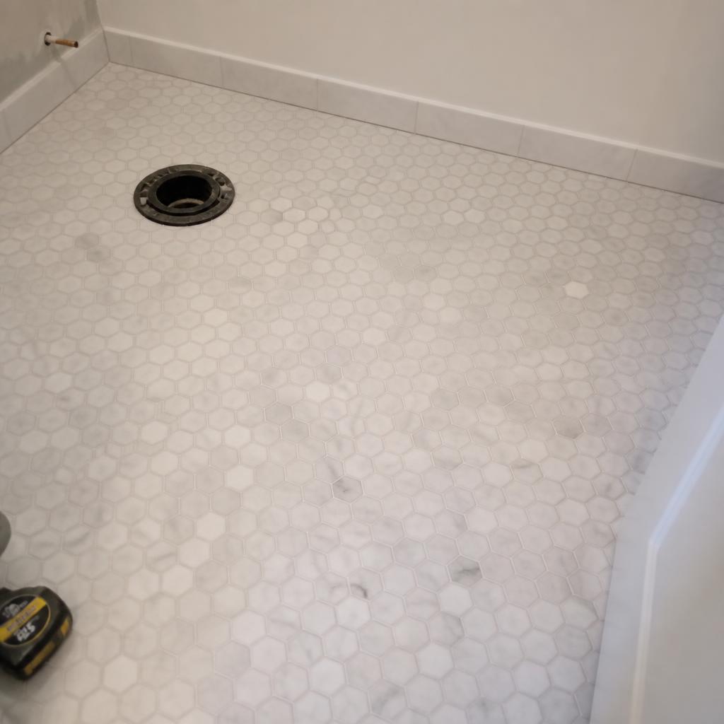 Marble hexagon mosaic bathroom floor